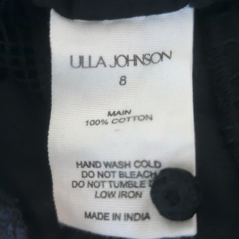 Ulla Johnson Faye Embroidered Puff Sleeve Top Navy Crochet-Trim Cotton Size 8