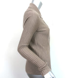 Co Cashmere Collared Cardigan Taupe Ribbed Knit Size Small