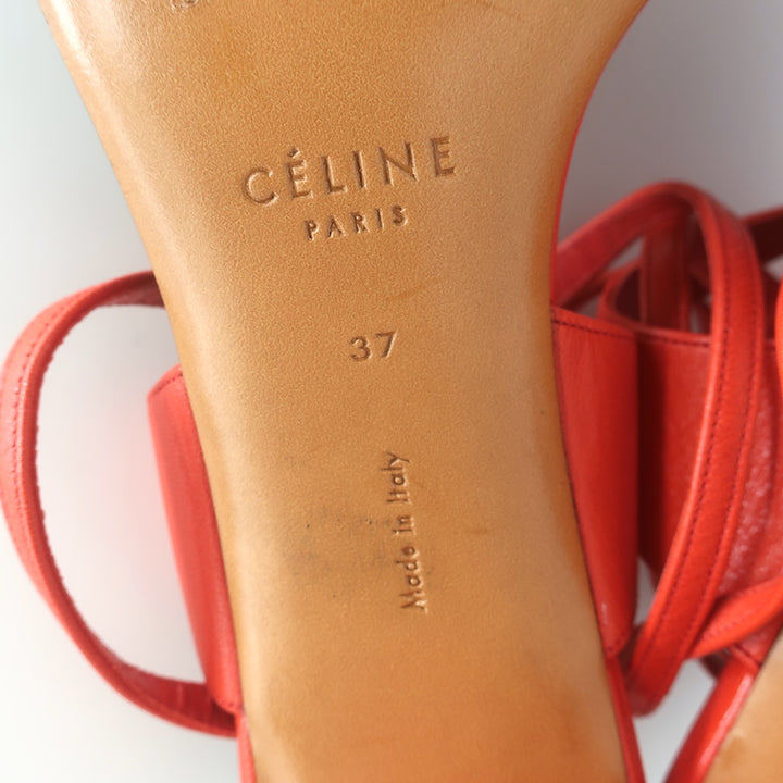 Celine Toe Ring Ankle Wrap Sandals Red Leather Size 37