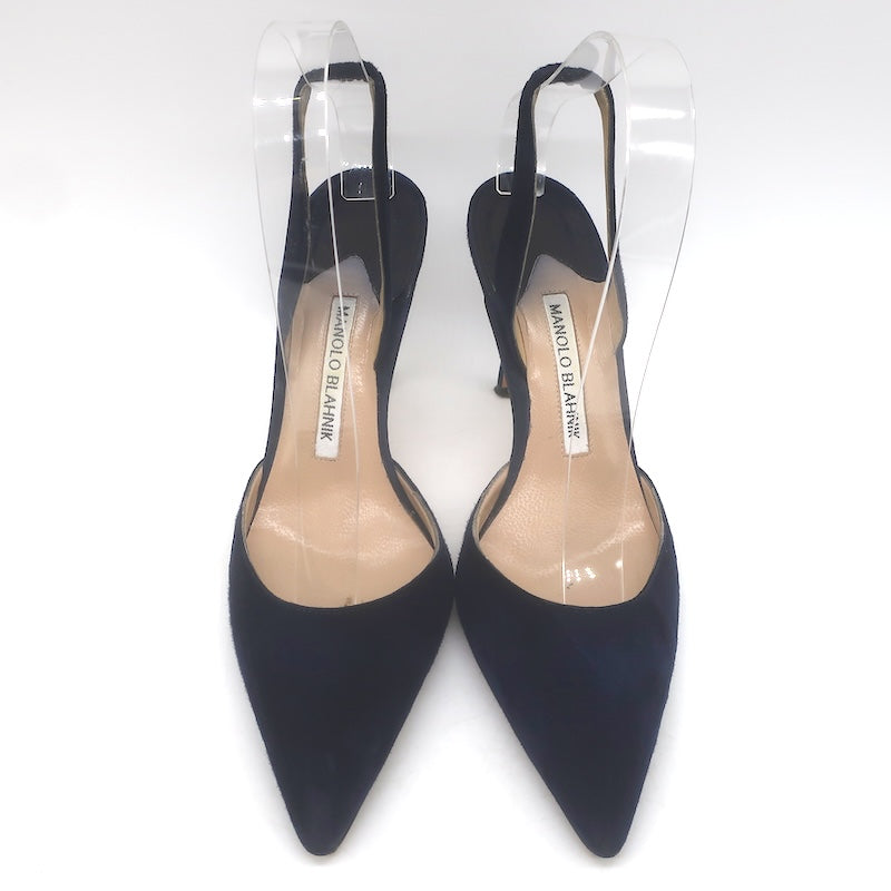 Manolo Blahnik Carolyne Slingback Pumps Navy Suede Size 37