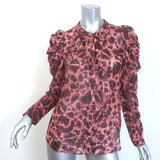 Ulla Johnson Adina Puff Sleeve Blouse Pink Metallic Floral Print Size 10