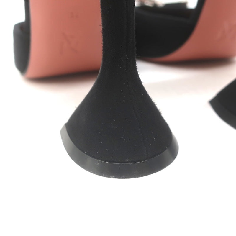 Amina Muaddi Rosie 95 Crystal-Bow Slingback Pumps Black Suede Size 38