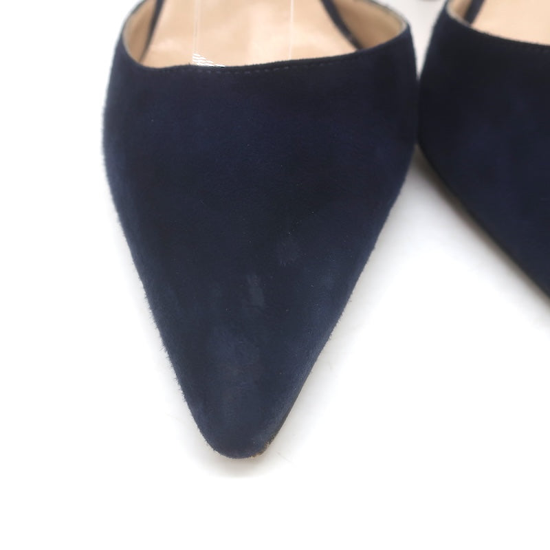 Manolo Blahnik Carolyne Slingback Pumps Navy Suede Size 37