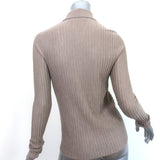 Co Cashmere Collared Cardigan Taupe Ribbed Knit Size Small