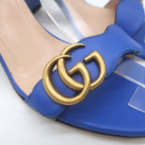 Gucci GG Marmont Ankle Strap Block Heel Sandals Blue Leather Size 38.5