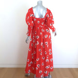 GANNI Linaria Balloon-Sleeve Maxi Dress Red Smocked Floral Print Size 36