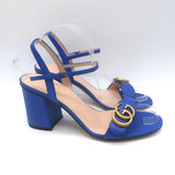 Gucci GG Marmont Ankle Strap Block Heel Sandals Blue Leather Size 38.5