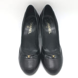 Chanel CC Pumps Black Patent-Trimmed Leather Size 38.5