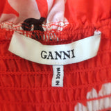GANNI Linaria Balloon-Sleeve Maxi Dress Red Smocked Floral Print Size 36