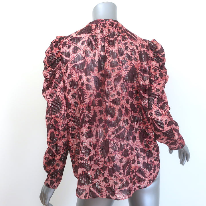 Ulla Johnson Adina Puff Sleeve Blouse Pink Metallic Floral Print Size 10