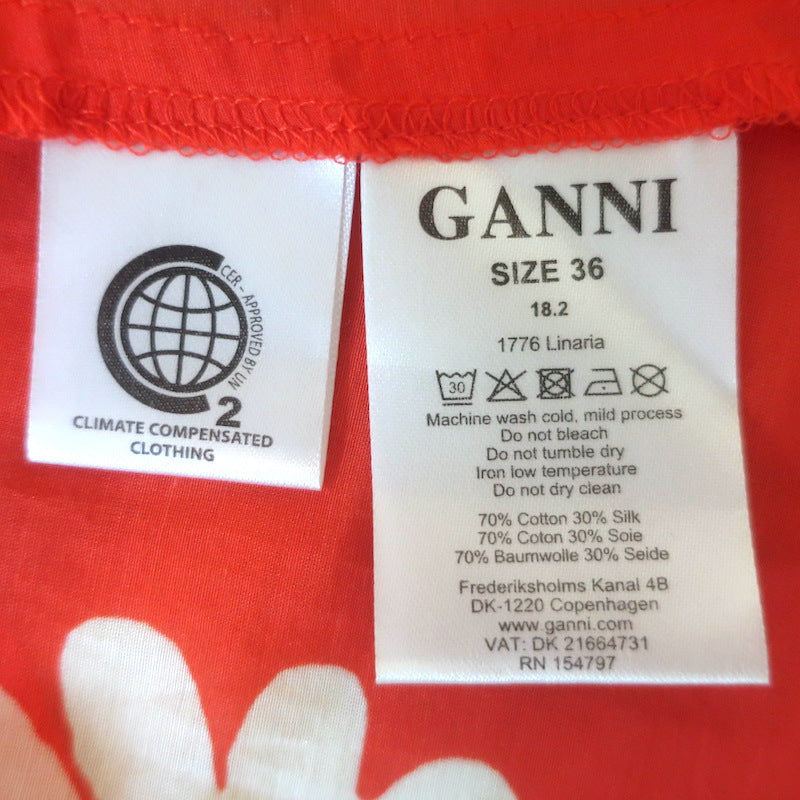 GANNI Linaria Balloon-Sleeve Maxi Dress Red Smocked Floral Print Size 36