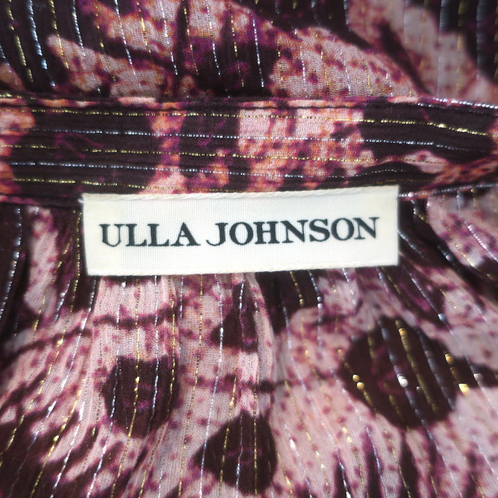 Ulla Johnson Adina Puff Sleeve Blouse Pink Metallic Floral Print Size 10