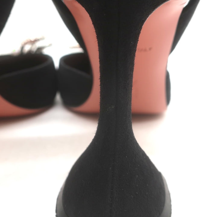 Amina Muaddi Rosie 95 Crystal-Bow Slingback Pumps Black Suede Size 38