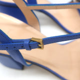 Gucci GG Marmont Ankle Strap Block Heel Sandals Blue Leather Size 38.5