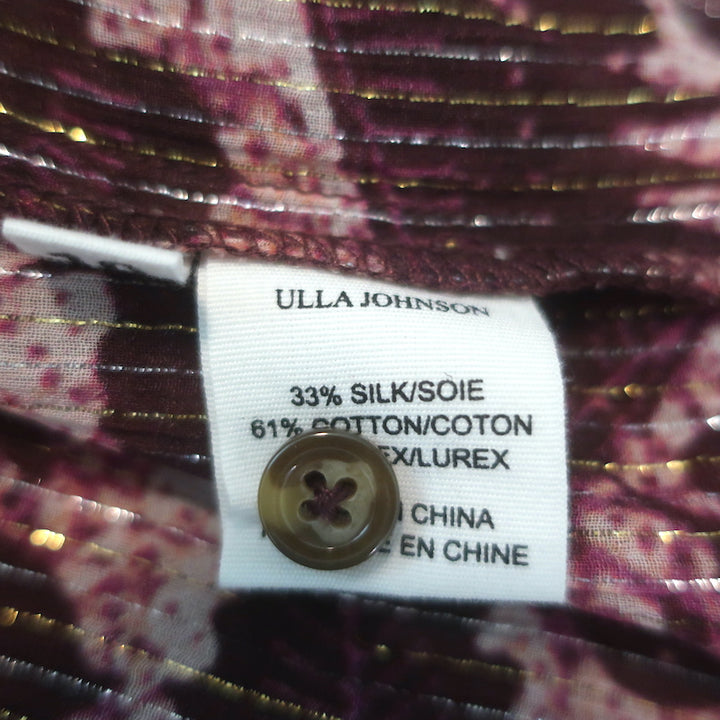 Ulla Johnson Adina Puff Sleeve Blouse Pink Metallic Floral Print Size 10