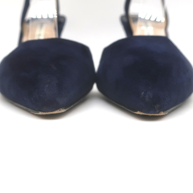 Manolo Blahnik Carolyne Slingback Pumps Navy Suede Size 37