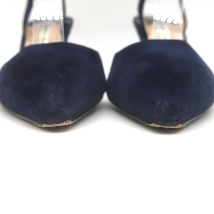 Manolo Blahnik Carolyne Slingback Pumps Navy Suede Size 37