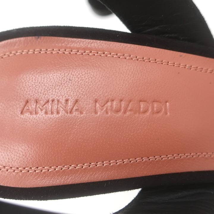 Amina Muaddi Rosie 95 Crystal-Bow Slingback Pumps Black Suede Size 38