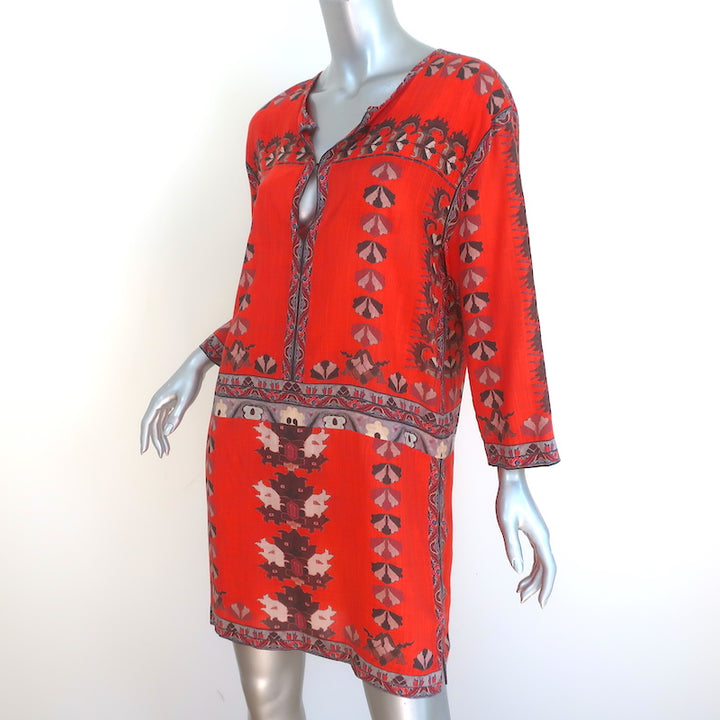 Isabel Marant Mini Dress Sofia Red Printed Modal Size 1 V-Neck Tunic