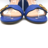 Gucci GG Marmont Ankle Strap Block Heel Sandals Blue Leather Size 38.5