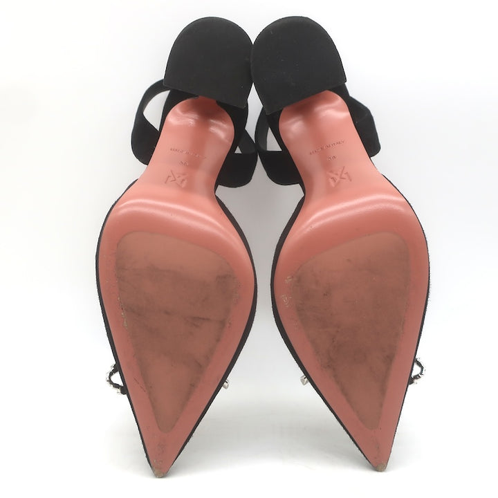 Amina Muaddi Rosie 95 Crystal-Bow Slingback Pumps Black Suede Size 38