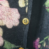 Roberto Cavalli Scoop Neck Silk-Trim Cardigan Black Floral Print Knit Size 40
