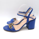 Gucci GG Marmont Ankle Strap Block Heel Sandals Blue Leather Size 38.5