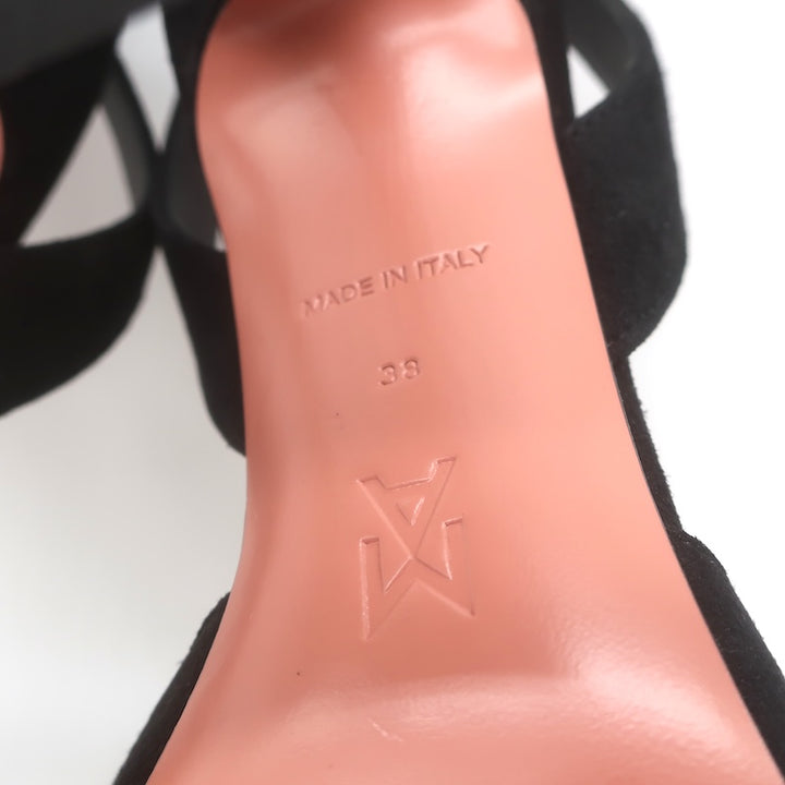 Amina Muaddi Rosie 95 Crystal-Bow Slingback Pumps Black Suede Size 38