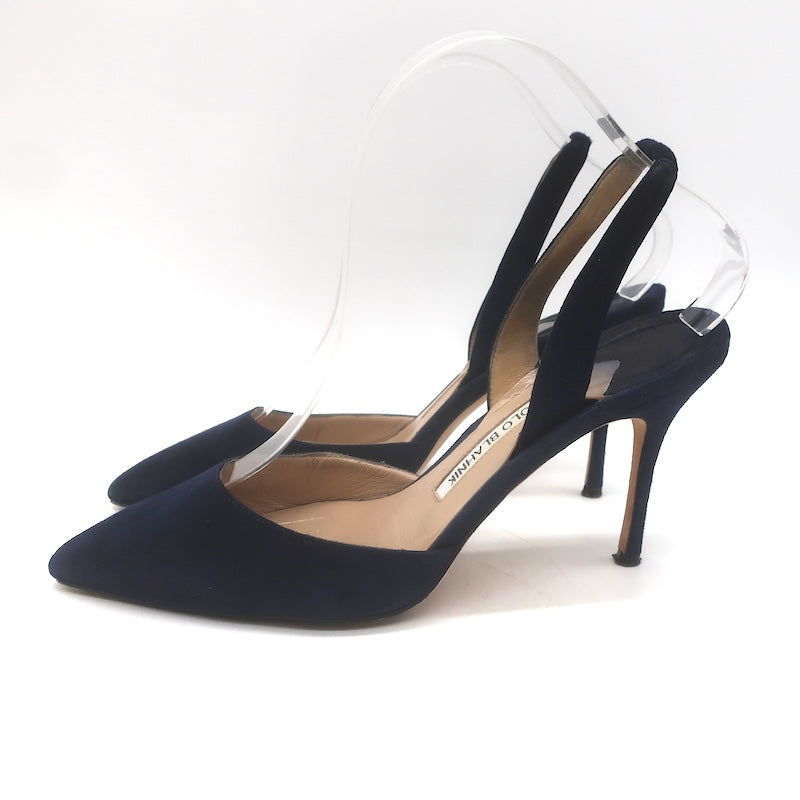 Manolo Blahnik Carolyne Slingback Pumps Navy Suede Size 37