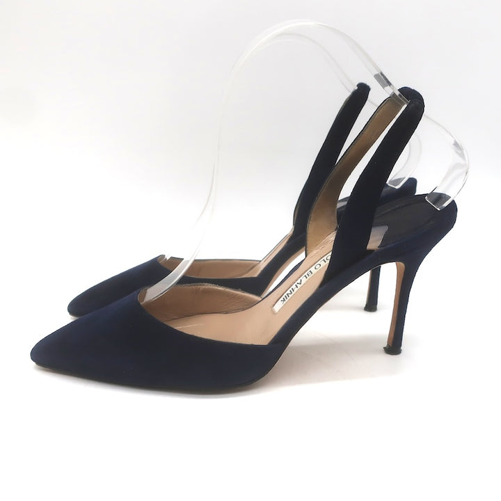 Manolo Blahnik Carolyne Slingback Pumps Navy Suede Size 37