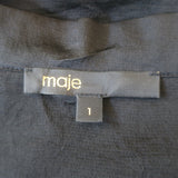 Maje Loiso Tie-Neck Blouse Black Satin Crepe Size 1 Long Sleeve Top