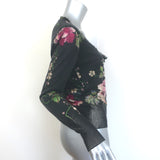 Roberto Cavalli Scoop Neck Silk-Trim Cardigan Black Floral Print Knit Size 40