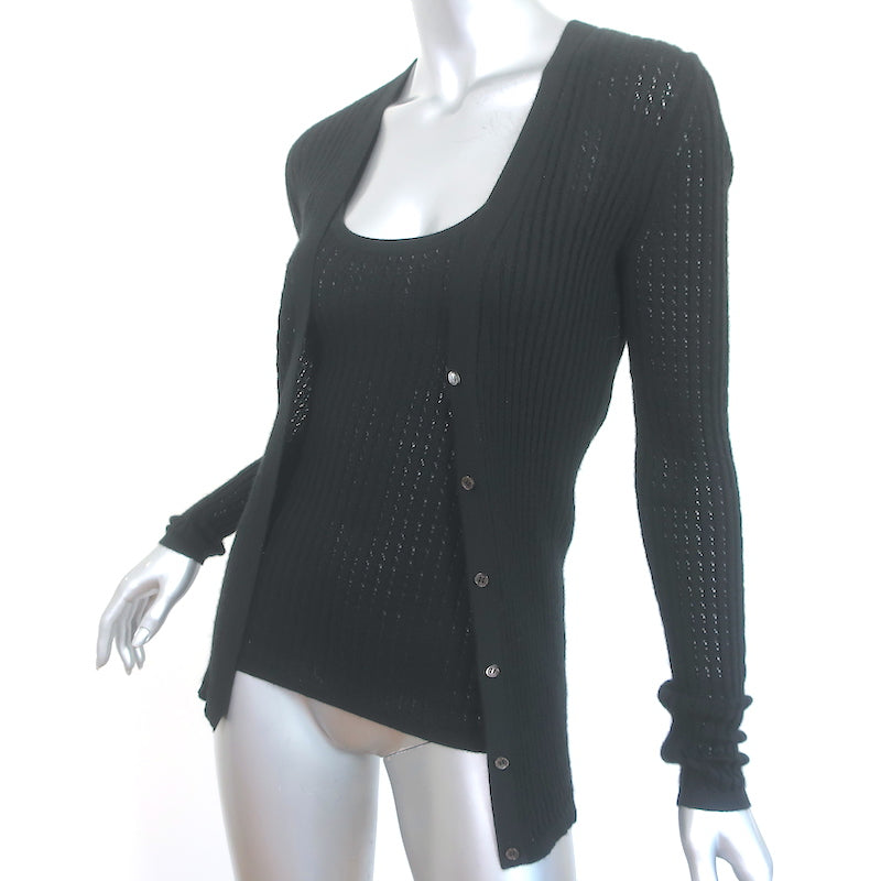 Gabriela Hearst Tank Top &amp; Cardigan Sweater Set Black Pointelle Knit Size Small