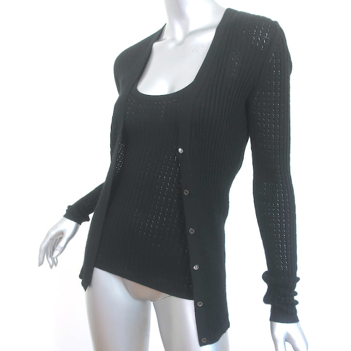 Gabriela Hearst Tank Top &amp; Cardigan Sweater Set Black Pointelle Knit Size Small