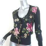 Roberto Cavalli Scoop Neck Silk-Trim Cardigan Black Floral Print Knit Size 40