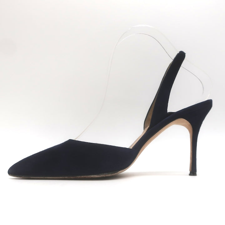 Manolo Blahnik Carolyne Slingback Pumps Navy Suede Size 37