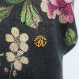 Roberto Cavalli Scoop Neck Silk-Trim Cardigan Black Floral Print Knit Size 40