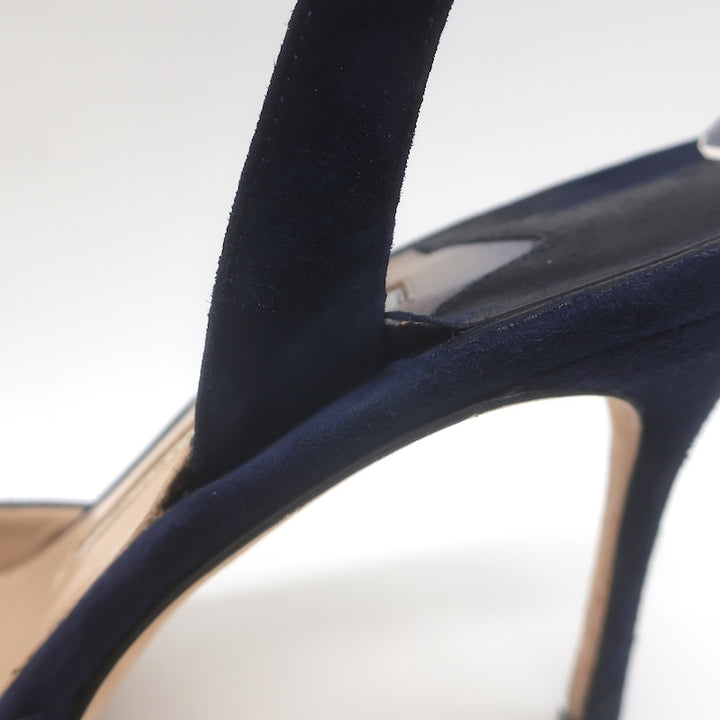 Manolo Blahnik Carolyne Slingback Pumps Navy Suede Size 37