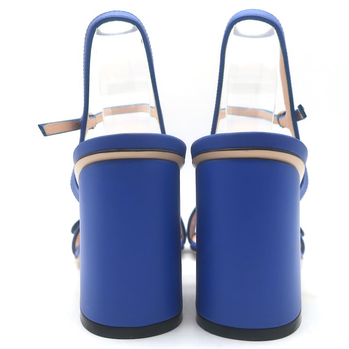 Gucci GG Marmont Ankle Strap Block Heel Sandals Blue Leather Size 38.5