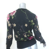 Roberto Cavalli Scoop Neck Silk-Trim Cardigan Black Floral Print Knit Size 40