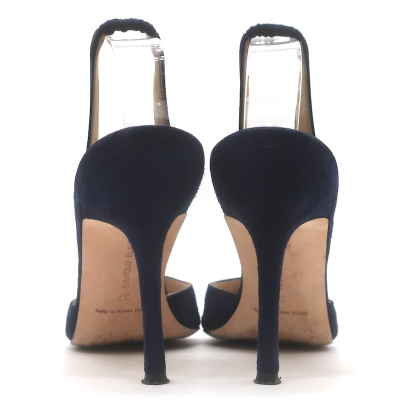 Manolo Blahnik Carolyne Slingback Pumps Navy Suede Size 37