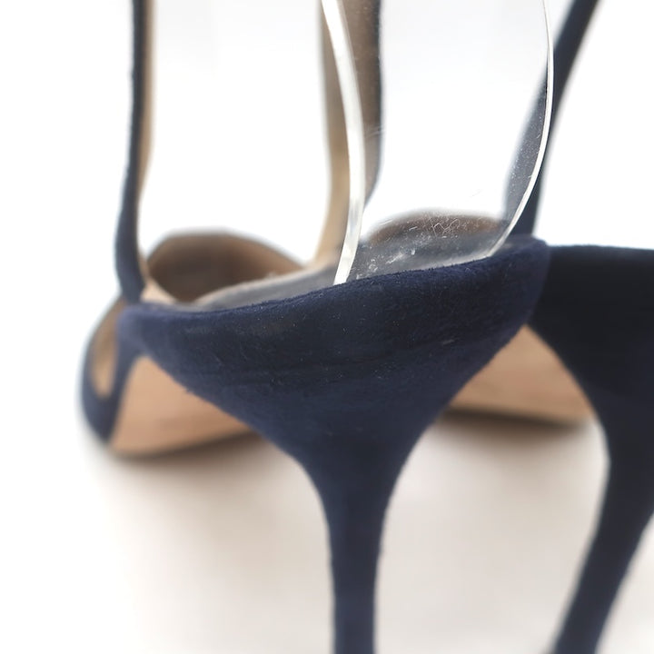 Manolo Blahnik Carolyne Slingback Pumps Navy Suede Size 37
