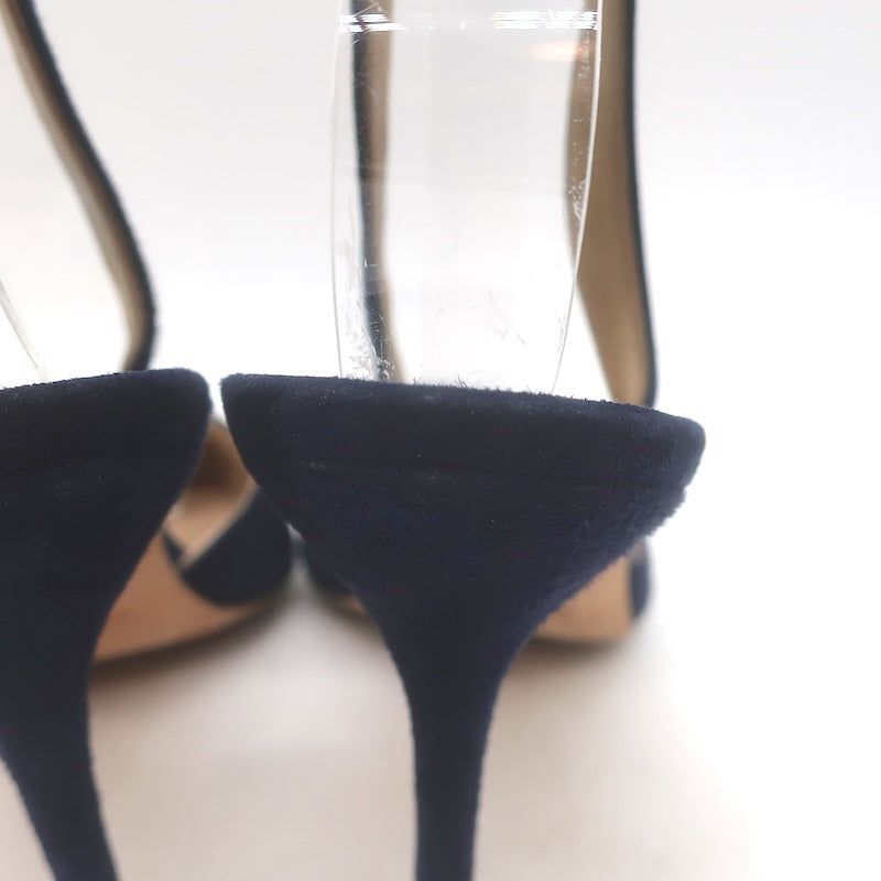 Manolo Blahnik Carolyne Slingback Pumps Navy Suede Size 37
