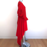 Monse Open-Back Asymmetric Mini Dress Tomato Red Satin Size 12 Long Sleeve