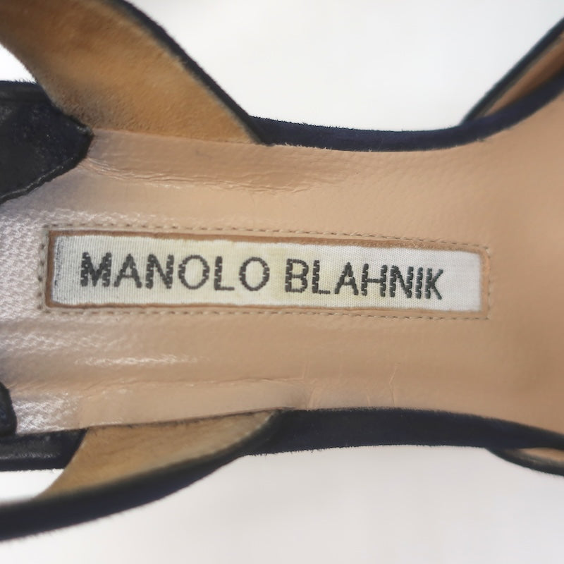 Manolo Blahnik Carolyne Slingback Pumps Navy Suede Size 37