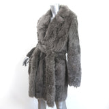 Yves Salomon Curly Lamb Shearling Belted Coat Gray Size 36