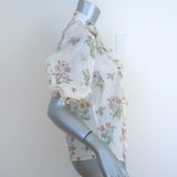 Zimmermann Jeannie Scalloped Puff-Sleeve Blouse White Floral Print Cotton Size 0