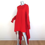 Monse Open-Back Asymmetric Mini Dress Tomato Red Satin Size 12 Long Sleeve
