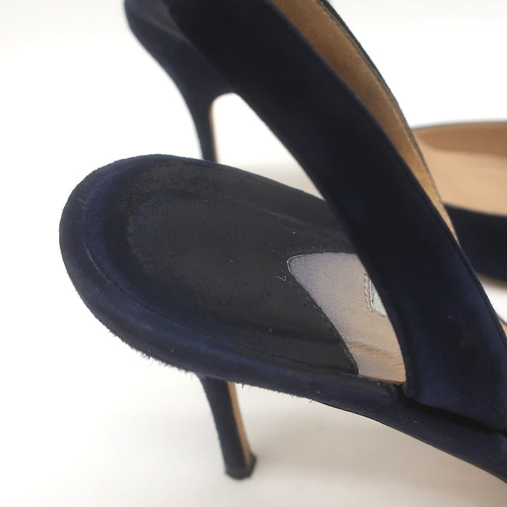 Manolo Blahnik Carolyne Slingback Pumps Navy Suede Size 37