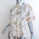 Zimmermann Jeannie Scalloped Puff-Sleeve Blouse White Floral Print Cotton Size 0